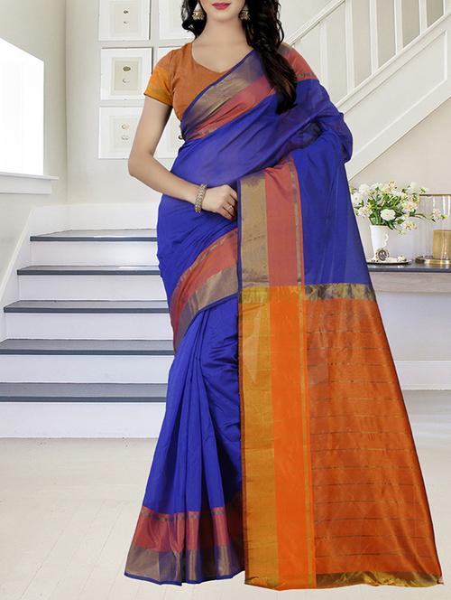 blue tussar silk bordered saree with blouse - 14528479 - Very Small Image - 1