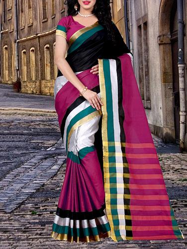 Pink Silk blend printed Saree with blouse - 14528481 - Very Small Image - 1