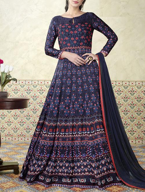 purple satin anarkali semi-stitched suit - 14528589 - Very Small Image - 1