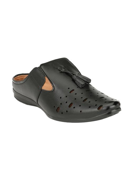 black leatherette slip on sandals - 14528663 - Standard Image - 1