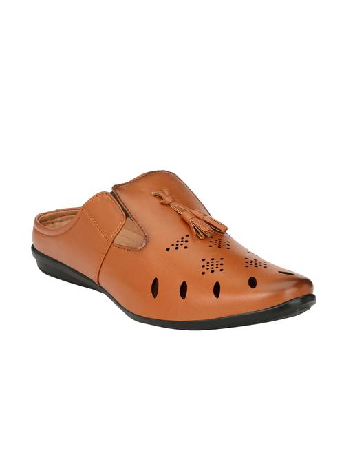 tan leatherette slip on sandals - 14528667 - Very Small Image - 1
