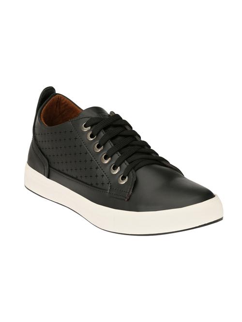 black leatherette lace up sneaker - 14528683 - Standard Image - 1