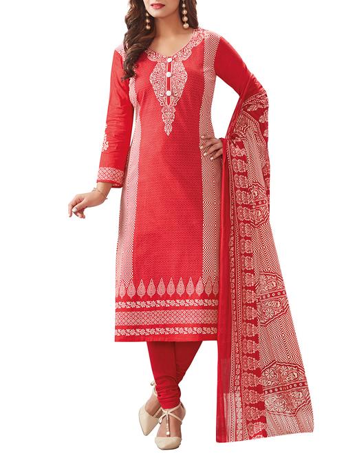 red churidaar suit dress material - 14528809 - Very Small Image - 1