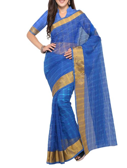 blue woven saree with blouse - 14528814 - Very Small Image - 1