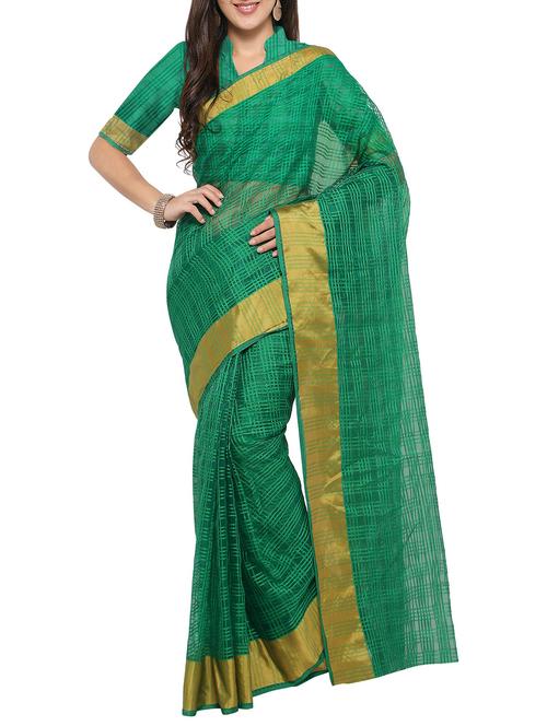 green woven saree with blouse - 14528817 - Very Small Image - 1