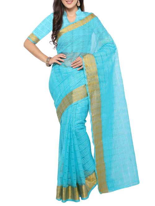 sky blue woven saree with blouse - 14528818 - Very Small Image - 1