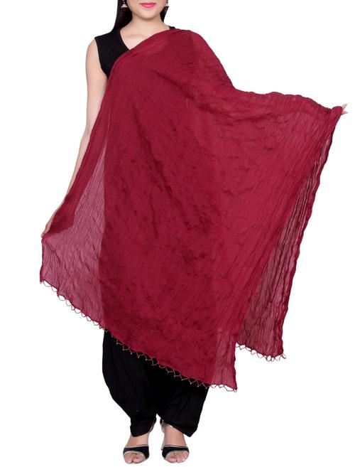 maroon cotton crinkled dupatta - 14528840 - Standard Image - 1