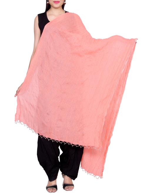 peach cotton crinkled dupatta - 14528844 - Standard Image - 1