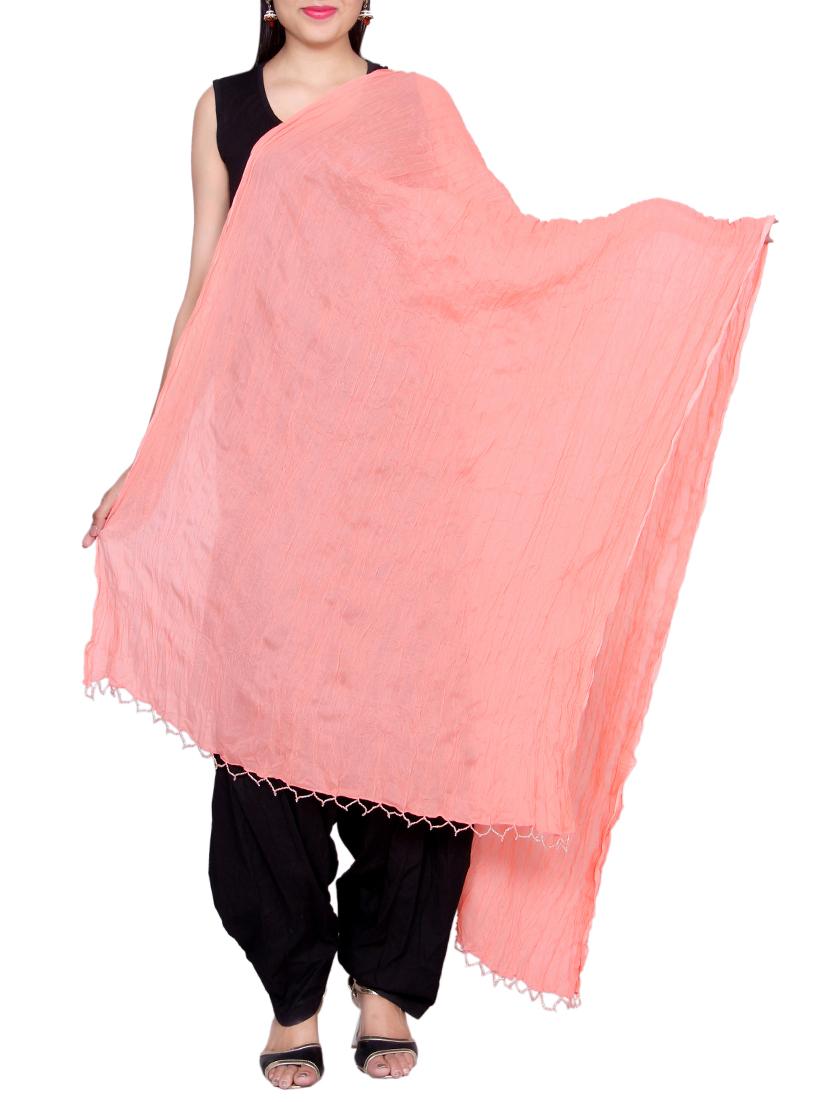 peach cotton crinkled dupatta - 14528844 - Zoom Image - 1