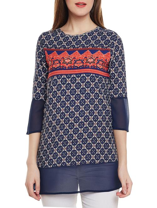 blue printed crepe tunic - 14528882 - Standard Image - 1
