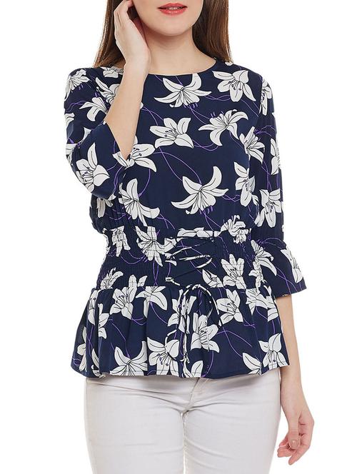 navy blue crepe blouson top - 14528884 - Standard Image - 1
