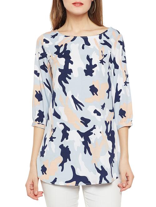 Light blue printed crepe tunic - 14528886 - Standard Image - 1