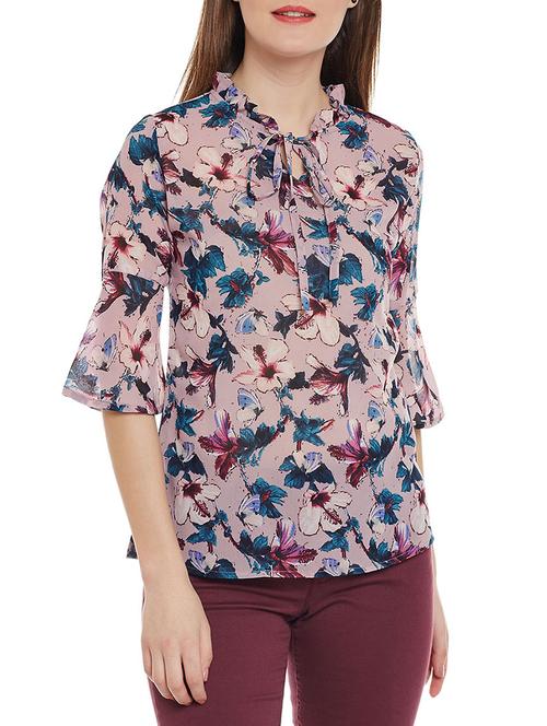 Frill tie neck floral top - 14528888 - Standard Image - 1