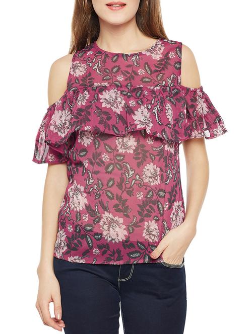 Floral ruffled cold shoulder top - 14528893 - Standard Image - 1