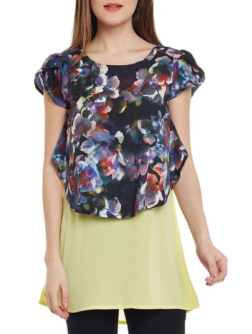 blue floral crepe a-line tunic - 14528897 - Standard Image - 1