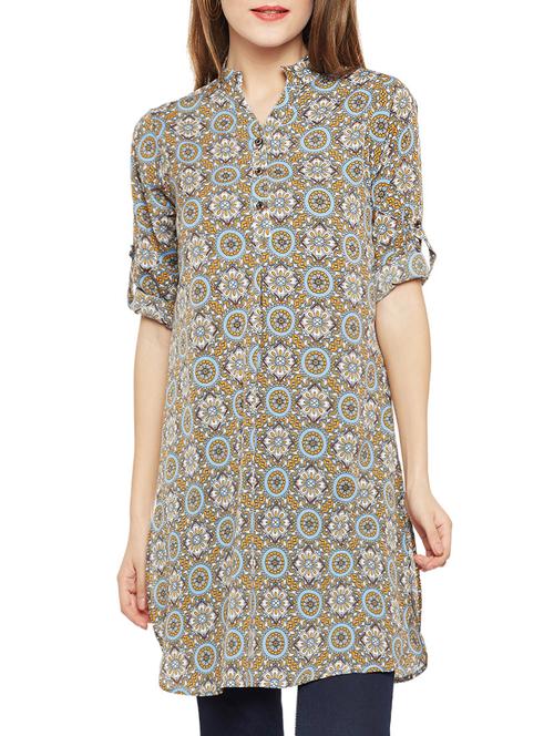 yellow printed crepe tunic - 14528899 - Standard Image - 1