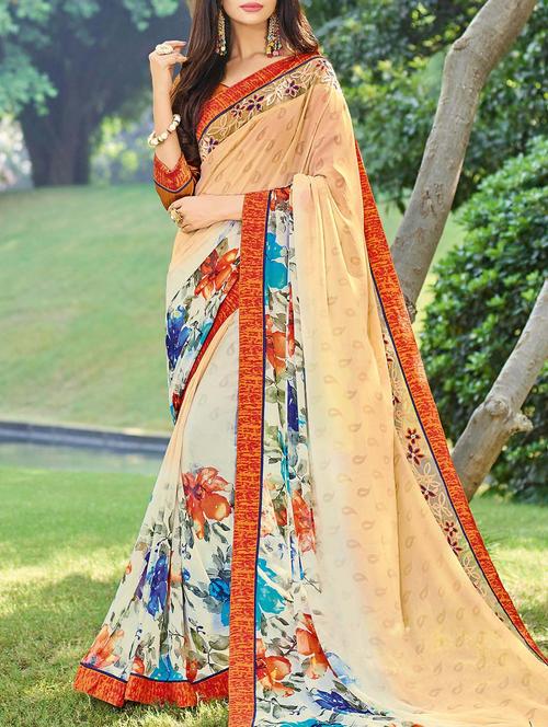 multi colored georgette printed saree with blouse - 14529363 - Very Small Image - 1