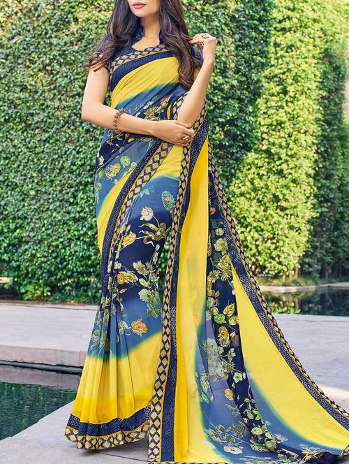 multi colored georgette printed saree with blouse - 14529364 - Very Small Image - 1