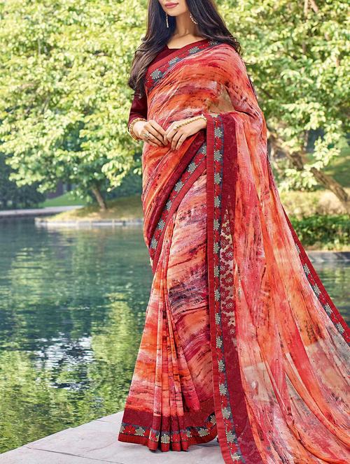 multi colored georgette printed saree with blouse - 14529368 - Very Small Image - 1