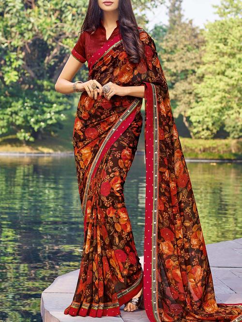 multi colored georgette printed saree with blouse - 14529371 - Very Small Image - 1
