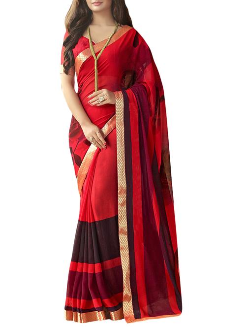 red printed saree with blouse - 14529372 - Very Small Image - 1