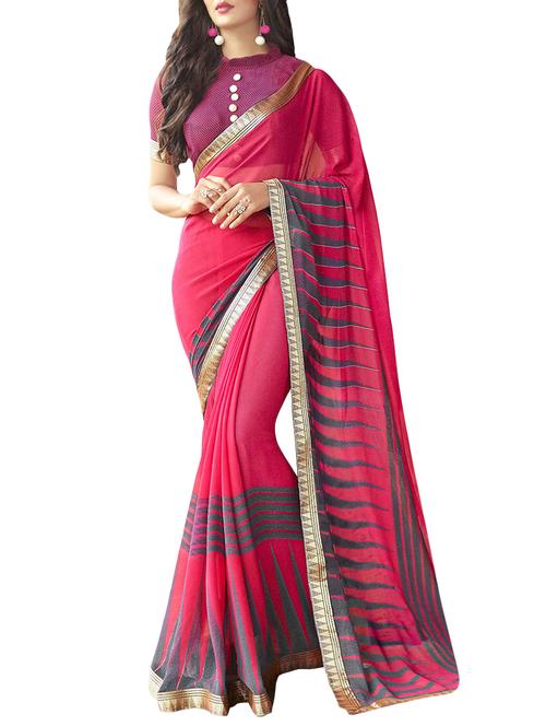 pink georgette printed saree with blouse - 14529373 - Very Small Image - 1