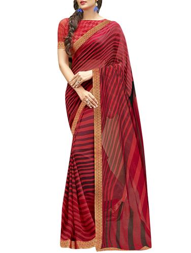red printed saree with blouse - 14529378 - Very Small Image - 1