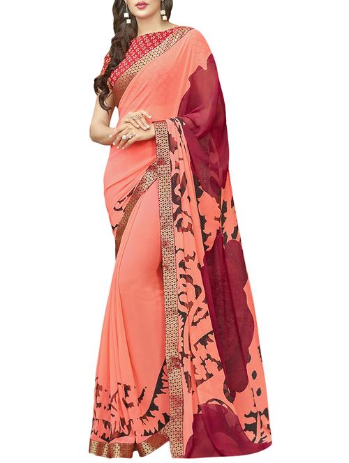 peach georgette printed saree with blouse - 14529381 - Very Small Image - 1