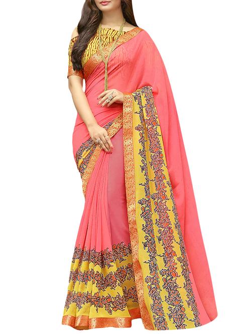 pink georgette printed saree with blouse - 14529383 - Very Small Image - 1