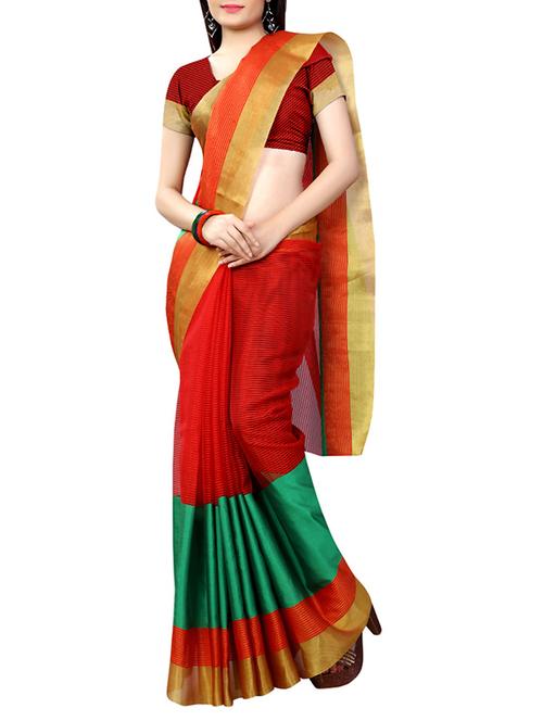 red woven saree - 14529402 - Very Small Image - 1