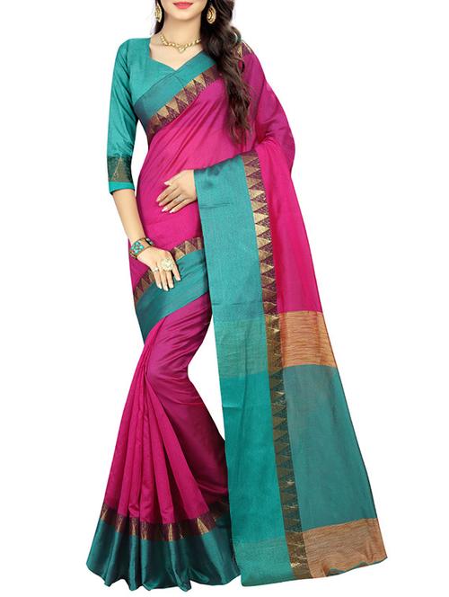 pink poly cotton bordered saree - 14529409 - Very Small Image - 1