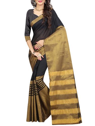black cotton woven saree - 14529412 - Very Small Image - 1