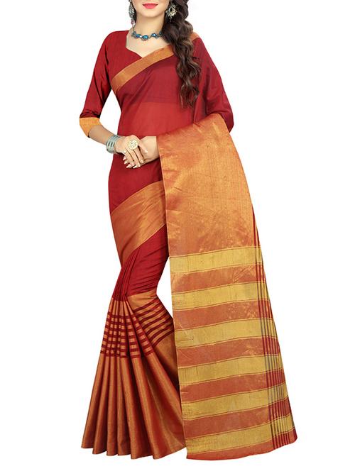 red cotton woven saree - 14529416 - Very Small Image - 1