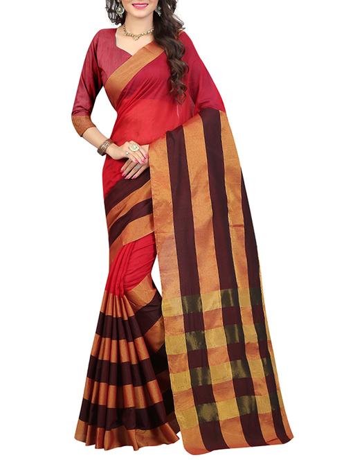 red cotton woven saree - 14529421 - Very Small Image - 1