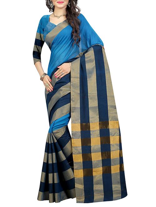 blue cotton woven saree - 14529422 - Very Small Image - 1