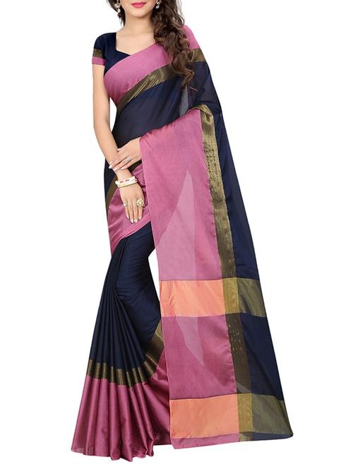 blue cotton woven saree with blouse - 14529424 - Very Small Image - 1