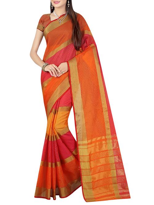 orange woven saree - 14529434 - Very Small Image - 1