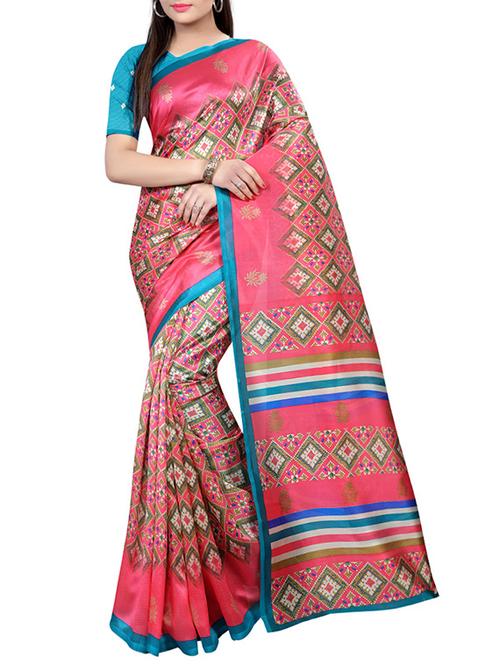pink art silk printed saree - 14529439 - Very Small Image - 1