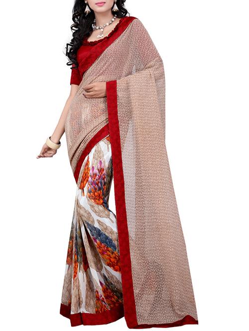 beige printed saree - 14529442 - Very Small Image - 1