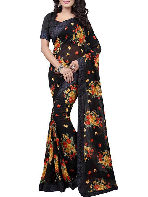 black georgette printed saree - 14529444 - Very Small Image - 1