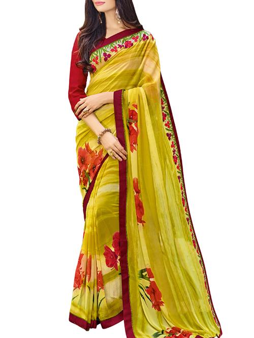 green georgette printed saree - 14529456 - Very Small Image - 1