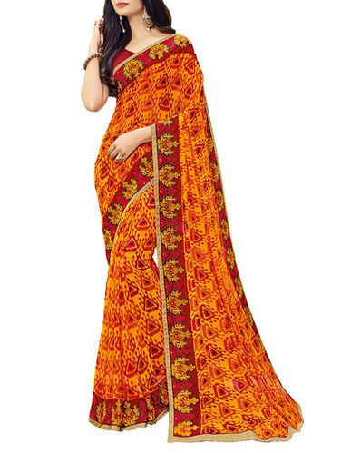 orange georgette printed saree - 14529458 - Very Small Image - 1