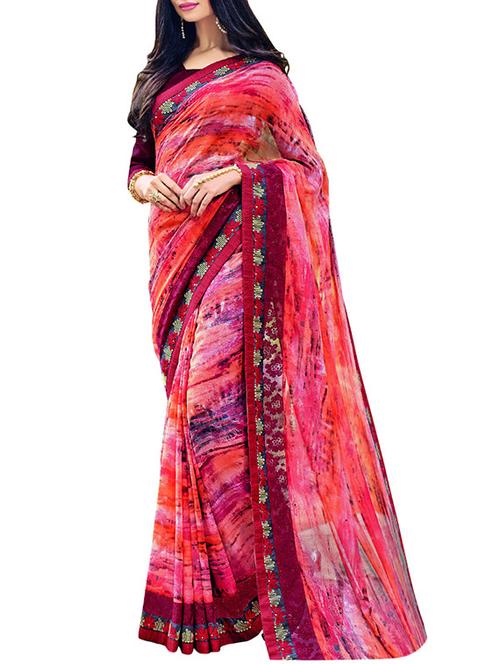 pink printed saree - 14529459 - Very Small Image - 1