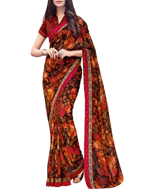 multi georgette printed saree - 14529462 - Very Small Image - 1