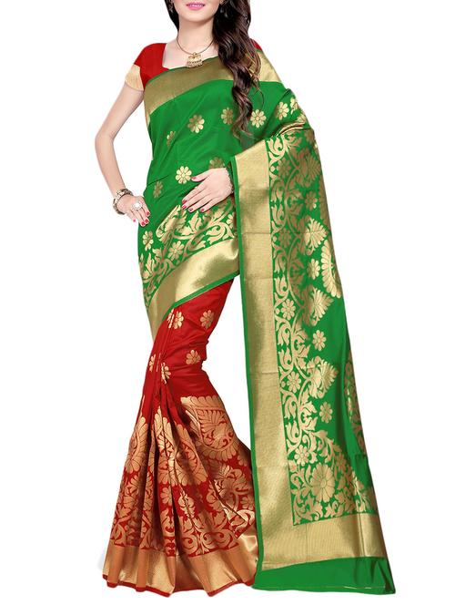 green art silk woven saree with blouse - 14529569 - Very Small Image - 1