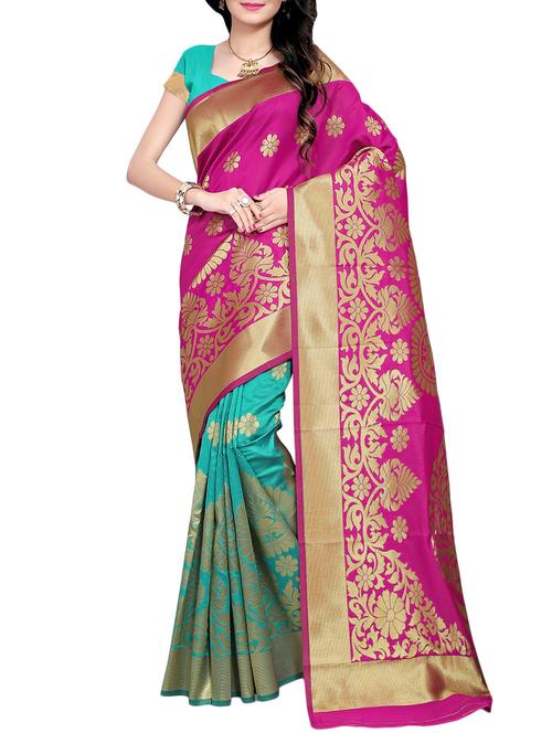 pink art silk woven saree with blouse - 14529571 - Very Small Image - 1