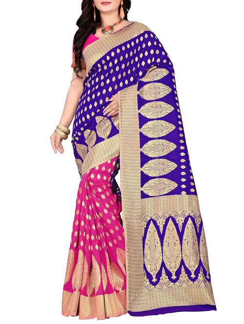 blue art silk woven saree with blouse - 14529574 - Very Small Image - 1