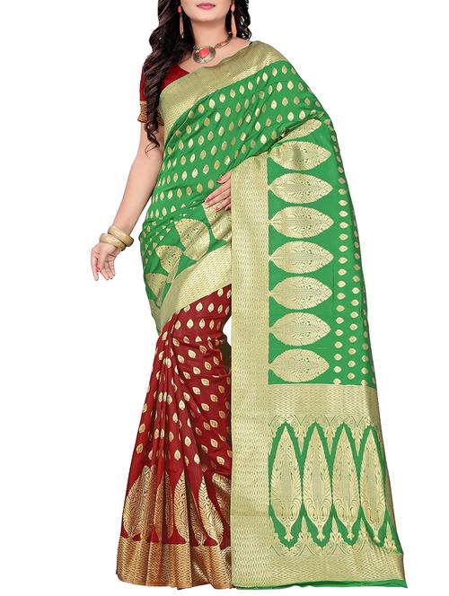green art silk woven saree with blouse - 14529576 - Very Small Image - 1