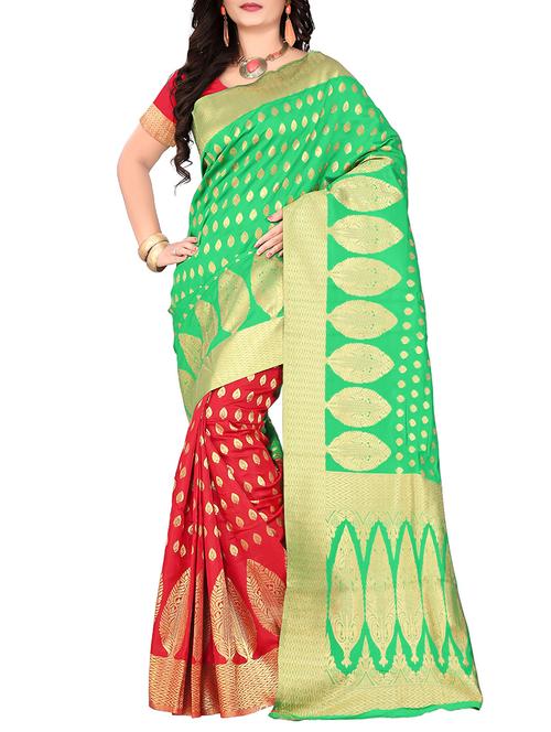 green art silk woven saree with blouse - 14529577 - Very Small Image - 1