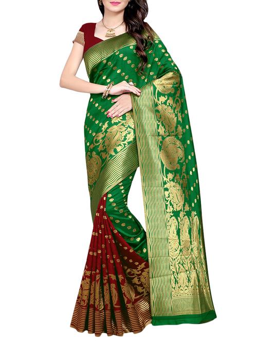 green art silk woven saree with blouse - 14529579 - Very Small Image - 1